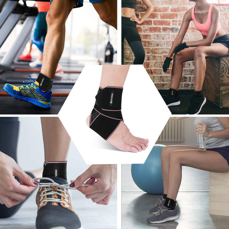 [Australia] - AVIDDA Ankle Support 2 Pack, Adjustable Ankle Brace for Sports, Elastic Compression Ankle Strap for Sprained Ankle, Achilles Tendon, Running Pink 