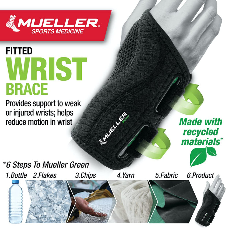 [Australia] - MUELLER Green Fitted Wrist Brace, Right Hand, Black, Large/XL (8-10) Large/X-Large (Pack of 1) 