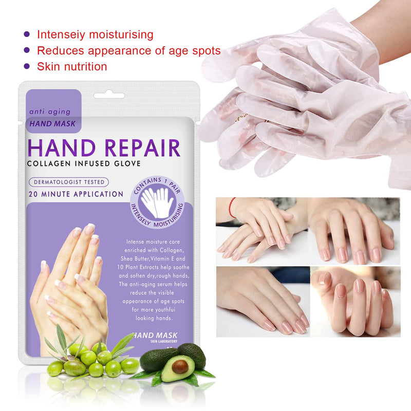 [Australia] - 3 Pairs Hands Moisturizing Gloves, Hand Skin Repair Renew Mask w/Infused Collagen, Vitamins Natural Plant Extracts for Dry, Aging, Cracked Hands Intense Skin Nutrition Hand Cream 6 Count (Pack of 1) 