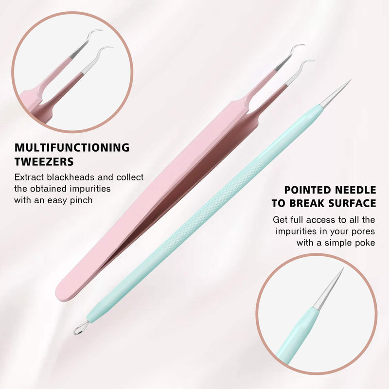 [Australia] - Blackhead Remover Pimple Popper Tool Kit, Gemice 6pcs Blackhead Tweezer Pimple Extractor Acne Removal Tools with Leather Bag, Comedone Extractor for Nose Face Blemish Whitehead Popping Zit Removing 