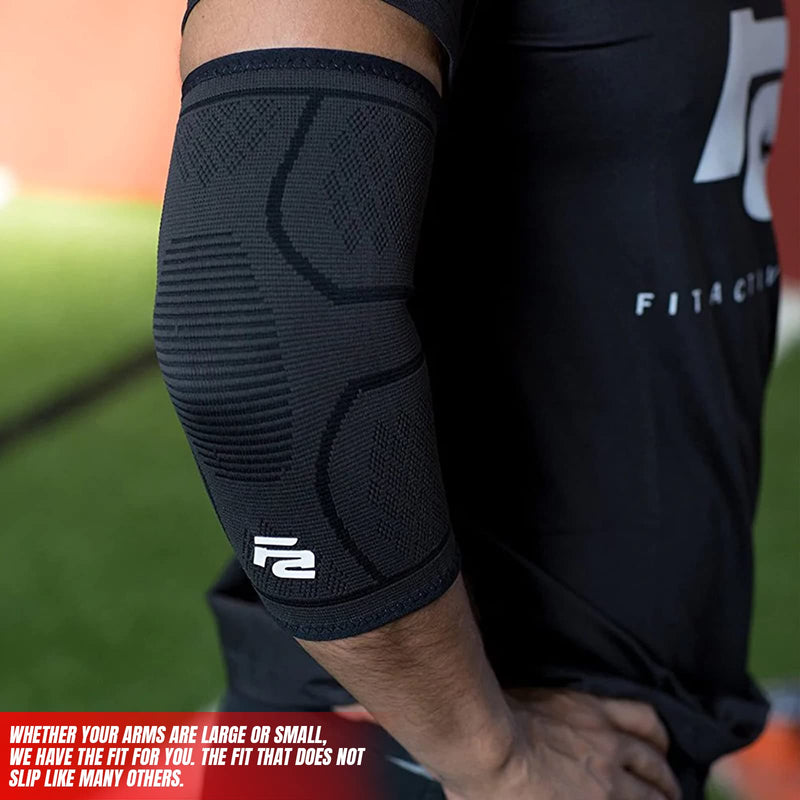[Australia] - Fit Active Sports Elbow Arm Brace Compression Sleeve | Tendonitis, Epicondylitis, Golf, Tennis, Gym Recovery Support Band for Men and Women | Great for Pain Relief, Workout, Weight Lifting Black Extra Small 