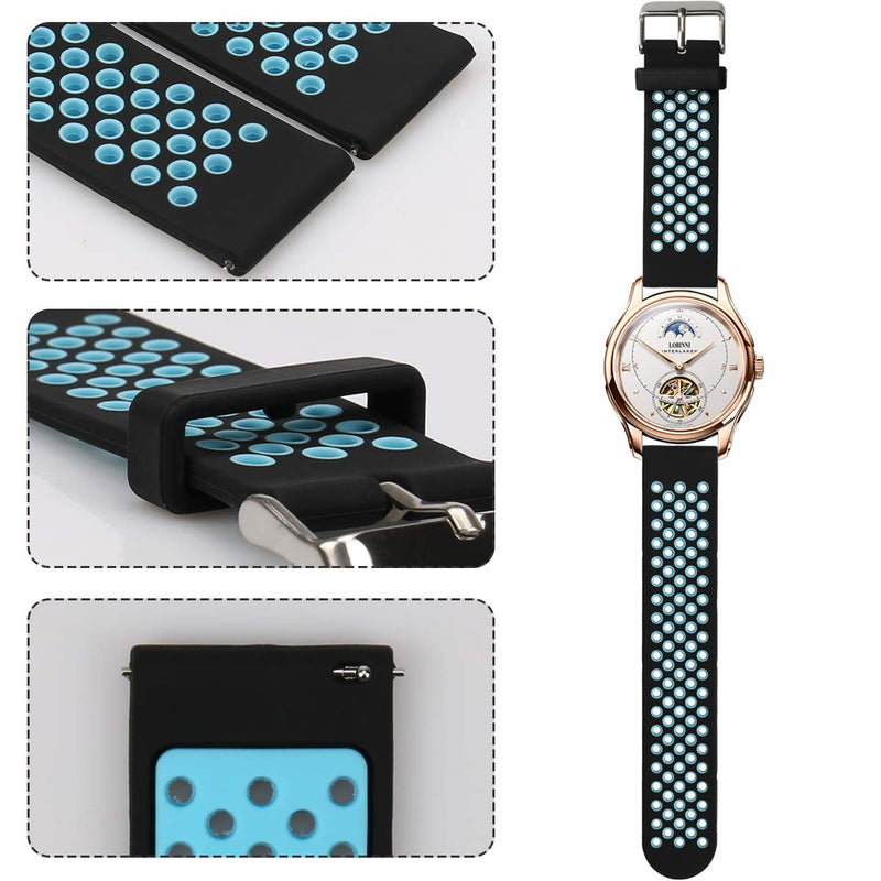 [Australia] - Universal 18mm 20mm 22mm 24mm Width Silicone Watch Band Replacement, Choose Size and Color 16mm Black-Blue 