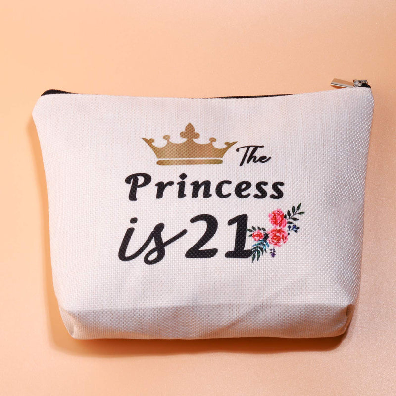 [Australia] - PXTIDY 21st Birthday Makeup Bag Gift The Princess is 21 Cosmetic Bag Travel Toiletry Case Pencil Bag with Zipper Gift for 21 Years Old Girl (The Princess is 21) 