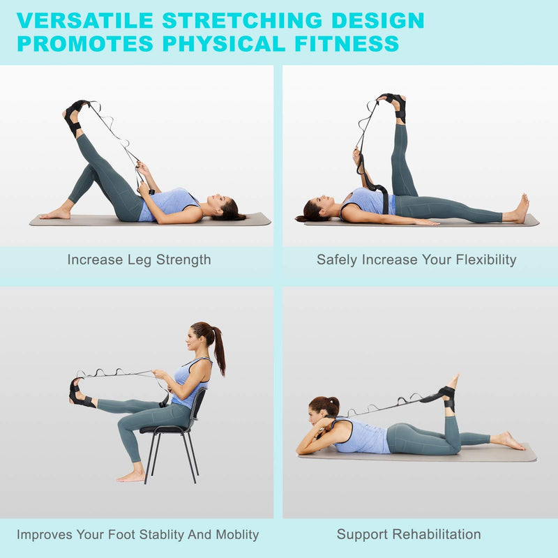 [Australia] - Foot and Calf Stretcher-Stretching Strap For Plantar Fasciitis , Heel Spurs, Foot Drop, Achilles Tendonitis & Hamstring. Yoga Foot & Leg Stretch Strap. (Black) Black 