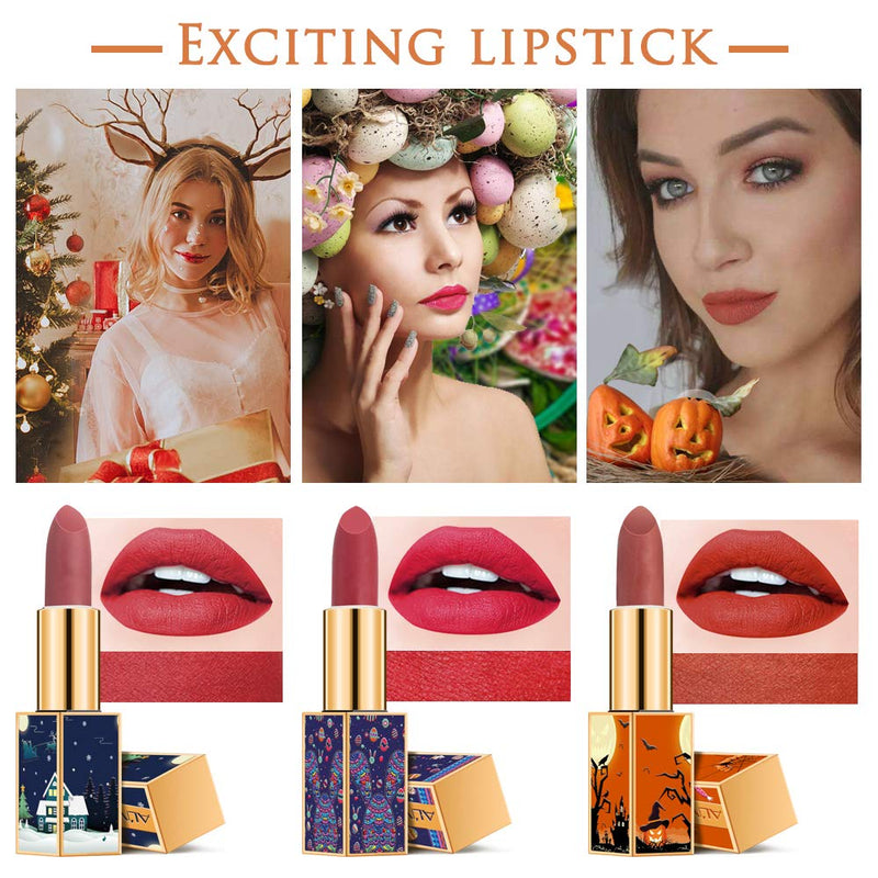 [Australia] - 3pcs Matte Lipstick Set, Durable Lip Gloss Set Natural Nude and Dark Red Lipsticks,long lasting Lipstick Gift Sets 