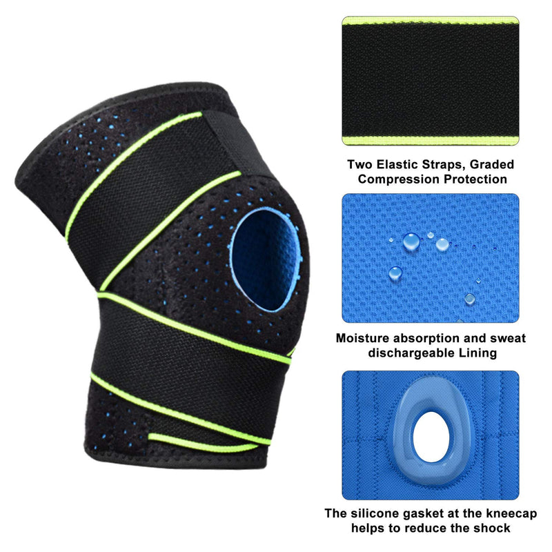 [Australia] - SupreGear Knee Brace, Adjustable Universal Knee Brace Patella Stabilizer Knee Pain Relief Patella Stabilizing Dual Compression Knee Sleeves with Hook Loop for Running Jumping Basketball Tennis, Green 