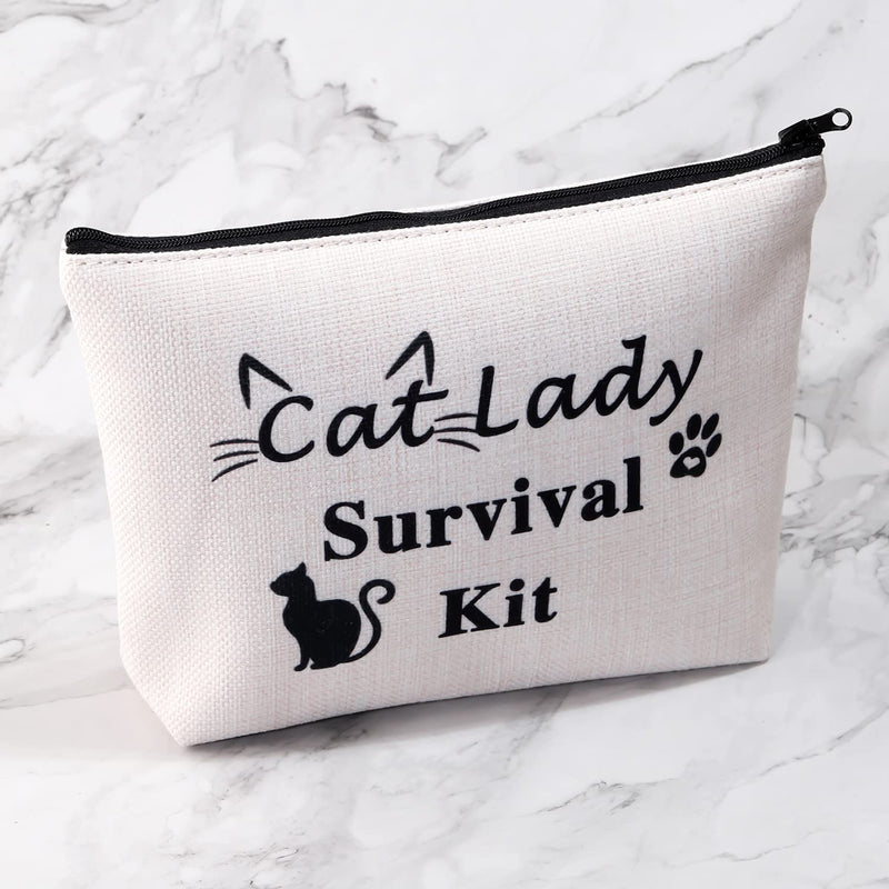 [Australia] - PXTIDY Cat Lady Survival Kit Cat Mom Makeup Bag Crazy Cat Lady Gift Cat Mama Makeup Cosmetic Bags Cat Lover Bag Travel Pouch Case (Beige) Beige 