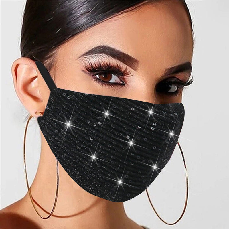 [Australia] - Glitter Sequin Face Cover for Women Sparkly Cotton Sequins Face Masc Bling Masc Cover Party Masquerade Nightclub Face Bandana 2pcs Black，pink 