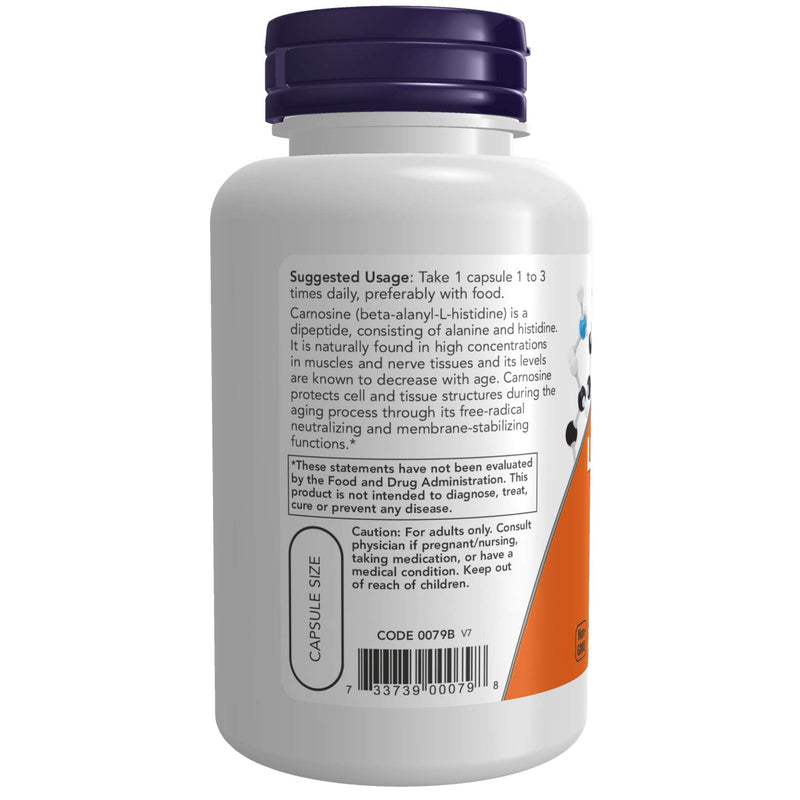 [Australia] - NOW Supplements, L-Carnosine (Beta-Alanyl-L-Histidine) 500 mg, Healthy Aging, 100 Veg Capsules 100 Count (Pack of 1) 