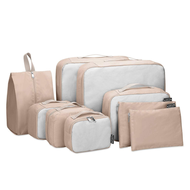 [Australia] - G4Free 9 pcs Packing Cubes Mesh Travel Luggage Bag Set Packing Organizer (2l+m+slim+2toiletry Bag+shoes Bag+2laundry Bag)beige 