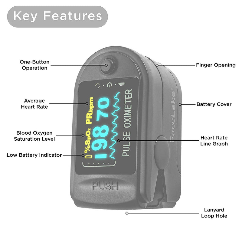 [Australia] - Facelake FL-350 Pulse Oximeter with Carrying Case & Batteries & Lanyard, Black 