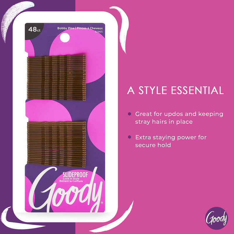 [Australia] - Goody Slideproof Womens Bobby Pin - 48 Count, Crimpled Brown - 2 Inch Pins Help Keep Hairs In Place - Pain Free Hair Accessories to Style With Ease and Keep Your Hair Secured - For All Hair Types 