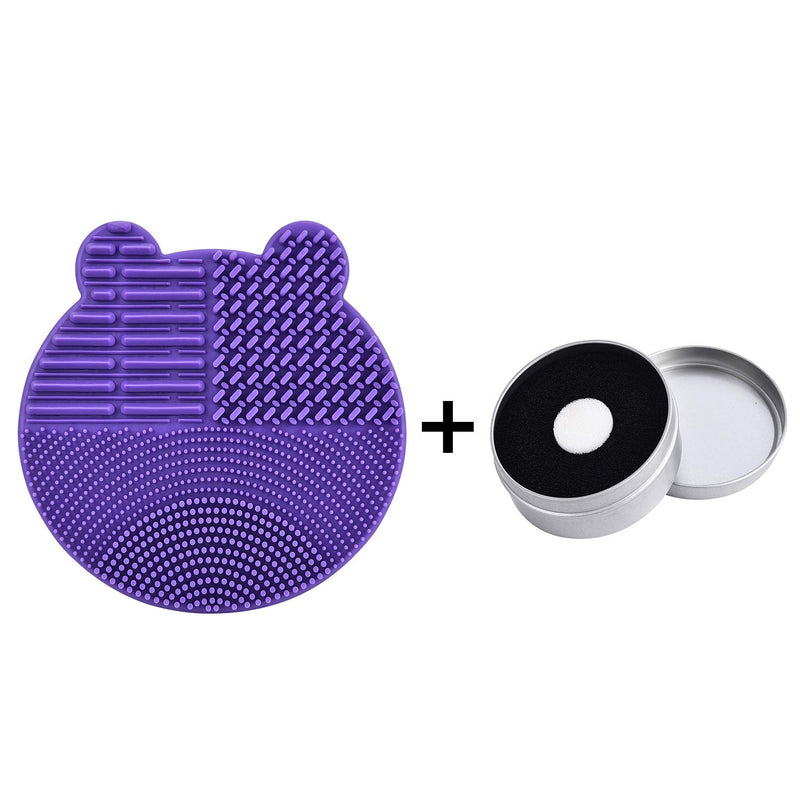 [Australia] - Silicon Makeup Brush Cleaning Mat with Brush Drying Holder Brush Cleaner Mat Portable Bear Shaped Cosmetic Brush Cleaner Pad+Makeup Brush Dry Cleaned Quick Color Removal Sponge Scrubber Tool (Purple) Purple 
