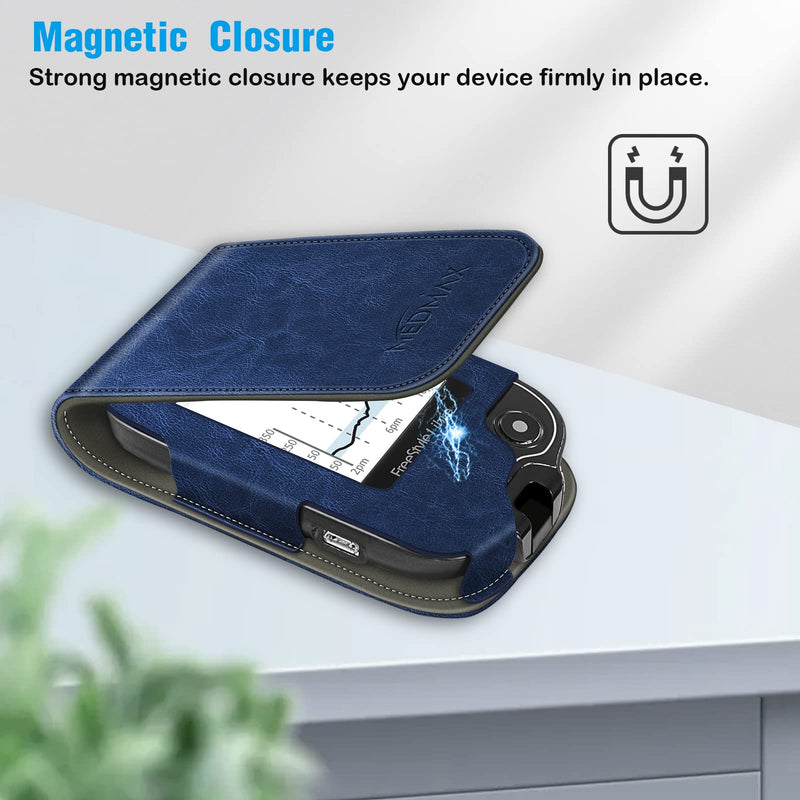 [Australia] - MEDMAX PU Leather Protective Case for Freestyle Libre 2 / Libre Reader, Lightweight Shockproof Diabetic Storage Carrying Case with Clip and Handle (Navy) Navy 