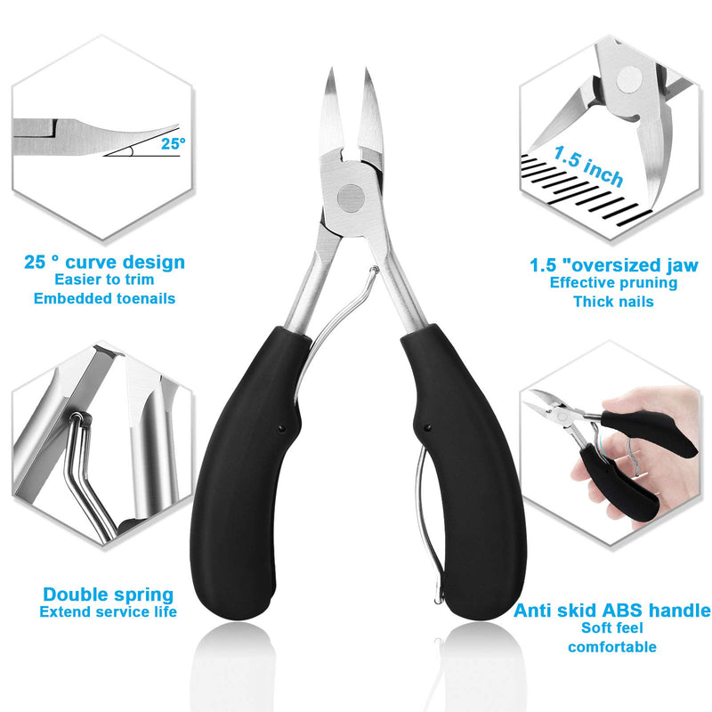 [Australia] - Toenail Clippers for Thick Nails, Azymi Podiatrist Toenail Clippers for Thick Ingrown Nails for Seniors Sharp Curved Blades Anti-Slip ABS Handle, Toe Nail Trimming Set with Large Nail Clippers Black A 