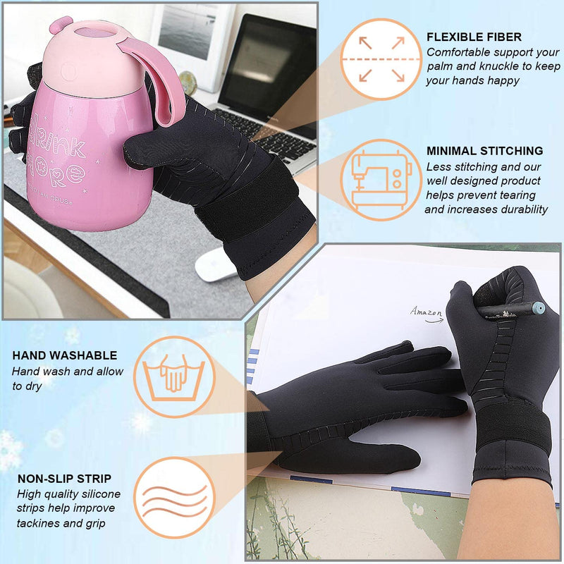 [Australia] - 2 Pairs Pack Copper Full Finger Compression Gloves with Wrist Strap, Arthritis Gloves for Women & Men Relieve Pain, Support Small / Medium(2 Pairs) 