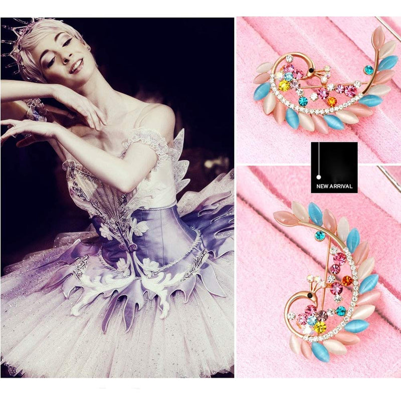 [Australia] - Peacock Animal Brooch Charm Colorful Crystal Breastpin Fashion Elegant Rhinestones Cat's Eye Brooches Pin Art Nouveau Gorgeous Peacock Breastpin Gold Tone for Women Girl Wedding/Banquet/Bouquet 