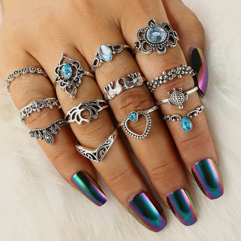 [Australia] - Bufenia Boho Ring Set Joint Knuckle Rings Flower Midi Stacking Rings for Women and Teen Girls 