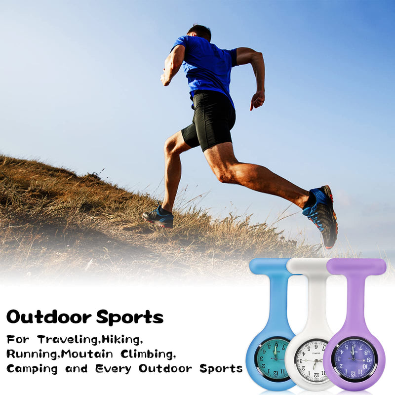 [Australia] - Nurse Watch Brooch, Silicone with Pin/Clip, Infection Control Design, Health Care Nurse Doctor Paramedic Medical Brooch Fob Watch Purple White and Light Blue 