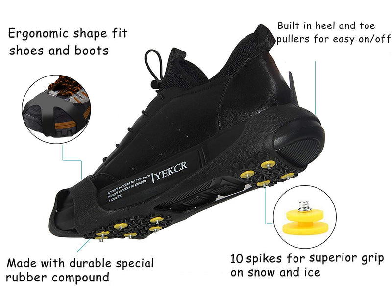 [Australia] - AGOOL Ice Cleats Snow Traction Cleats Crampons for Shoe and Boots Non-Slip Overshoe for Walking on Snow and Ice Rubber Walking Cleats Anti Slip Crampons 10 Studs Small(2.5- 4 men/4-5.5 women) 