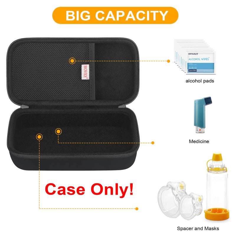 [Australia] - BOVKE Carry Case for Asthma Inhaler, Inhaler Spacer for Kids and Adults, Masks, Extra Mesh Pockets for accessories, Black (CASE ONLY 