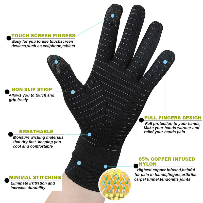 [Australia] - 2 Pairs Copper Compression Full Finger Arthritis Gloves ,Copper Arthritis Glove with Touch Screen Fingers for Men & Women Medium (2 Pair) 