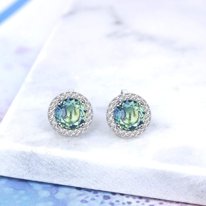 [Australia] - QUKE 8mm Shining Cubic Zirconia Crystal Round Clip On Earrings Non Pierced Jewellery Elegant Stud For Women Girls Ocean Blue 