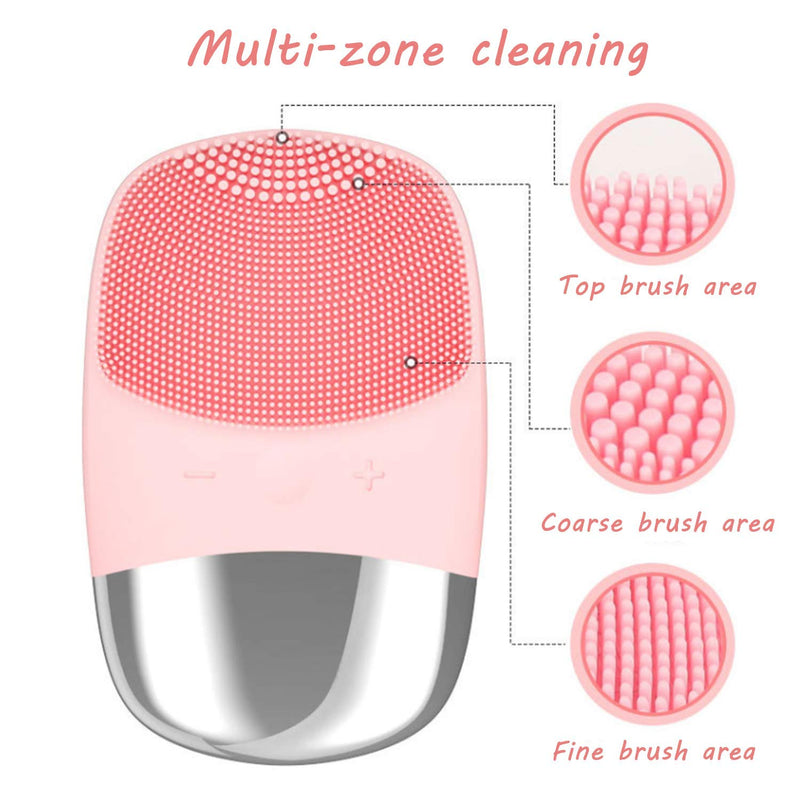 [Australia] - MEGAN Facial Cleansing Brush,USB Rechargeble Electric Silicone Face Scrubber,IPX7 Waterproof Sonic Facial Massager, 3 modes Cleans, 3-in-1 face brush for Blackhead Remover, Exfoliating（Pink） Pink 