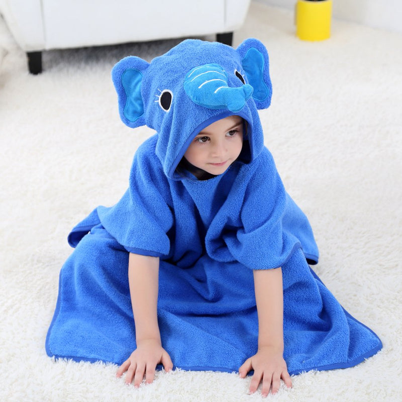 [Australia] - COOKY.D Unisex Baby Girls Boys Poncho Bath Towel Hooded Bath Robe for 0-6 Years Old, 70 x 70cm, Elephant Blue-elephant 