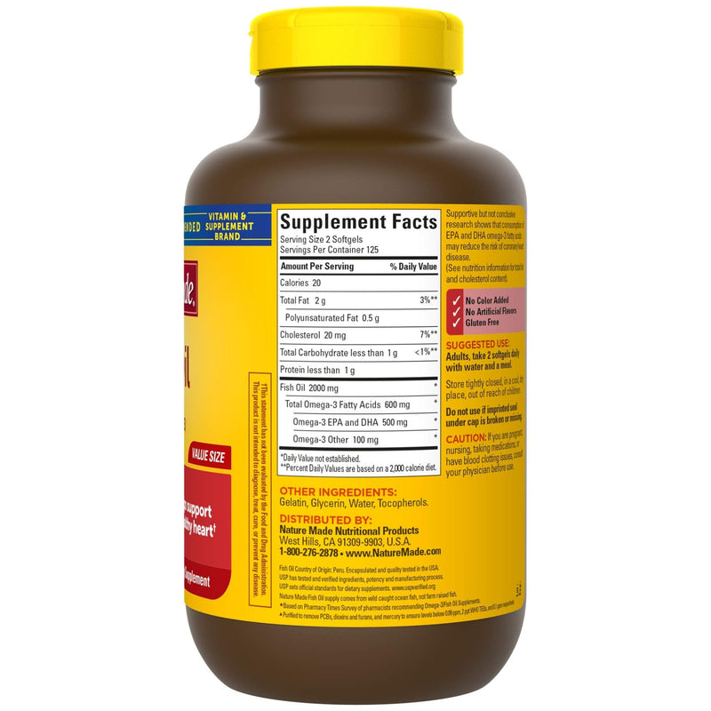 [Australia] - Nature Made Fish Oil 1000 mg, 250 Softgels Value Size, Fish Oil Omega 3 Supplement For Heart Health 250 Count (Pack of 1) 