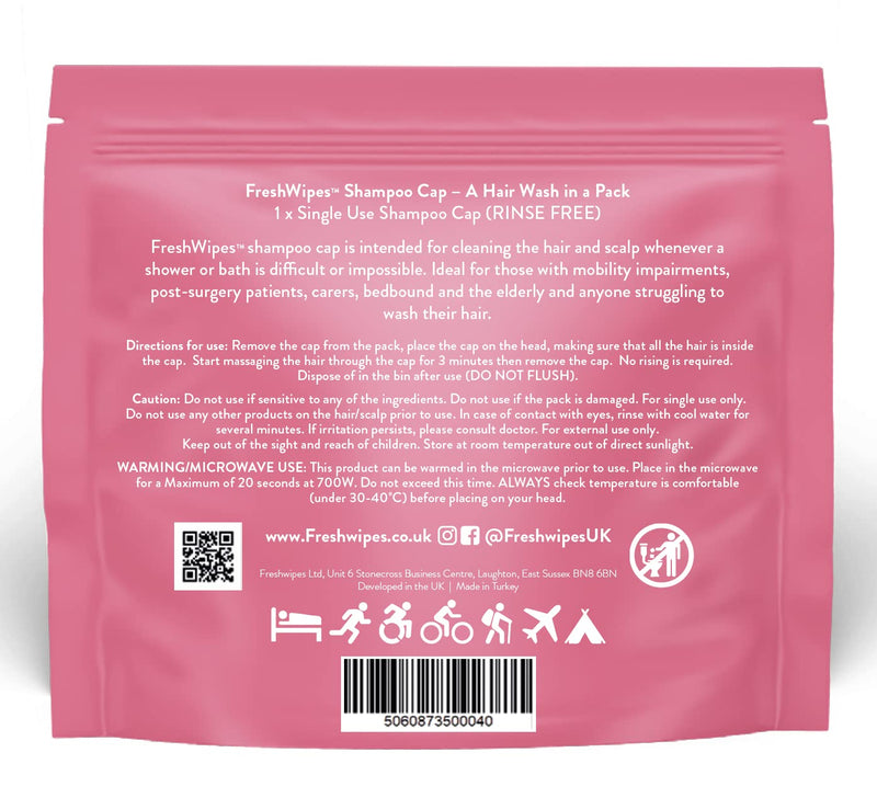 [Australia] - FreshWipes Rinse-Free Shampoo Cap for Disabled, Elderly and Post Operative Patients. an Ideal Way to wash Your Hair Without Water 