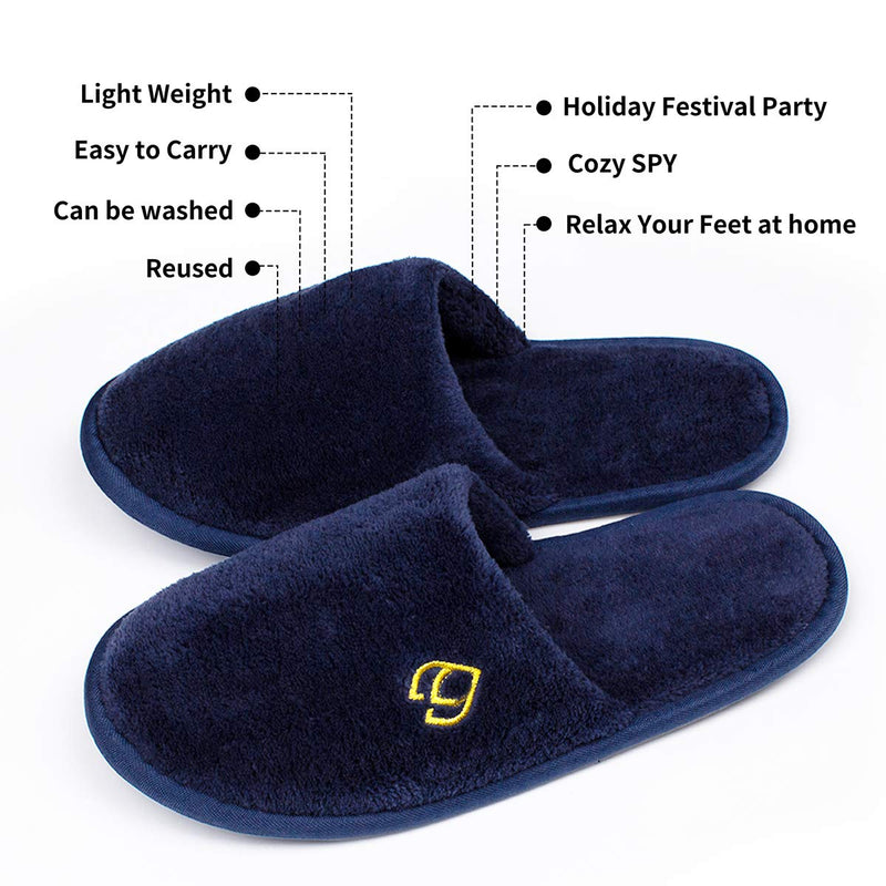 [Australia] - Spa Slippers, Closed Toe Medium Size Disposable Indoor Hotel Slippers, Fluffy Coral Fleece, Padded Sole for Comfort- for Guests, Hotel, Travel, Fits US Men Size 9 & Women Size 10 (Blue-6Pairs) Blue-6pairs 