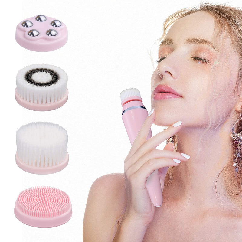 [Australia] - Facial Cleansing Brush Rechargeable Waterproof Face Spin Brush Set with 3 Speed Levels & 4 Brush Heads for Deep Cleansing Exfoliating Make-up Removing Massaging (Pink) pink 