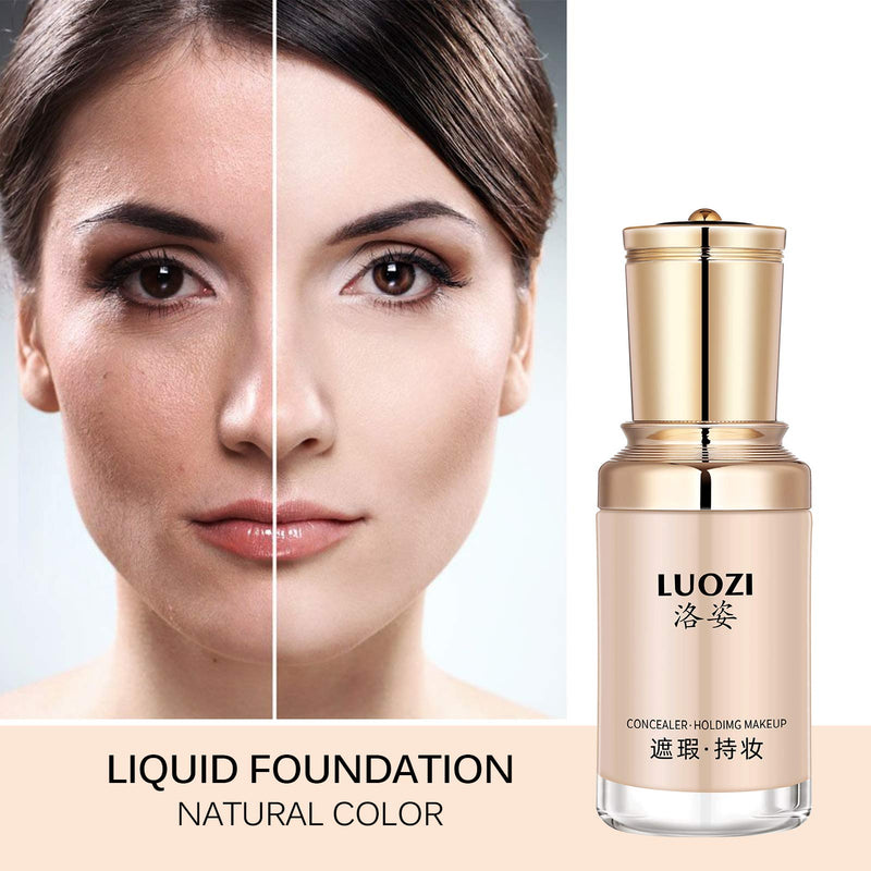 [Australia] - LUOZI Flawless Liquid Matte Foundation Full Concealer Makeup Organic with Moisturizer Essence Primer Cream Anti-aging for Dry Women Skin 3PCS SET-WHEAT FOUNDATION+CREAM+SPONGE 
