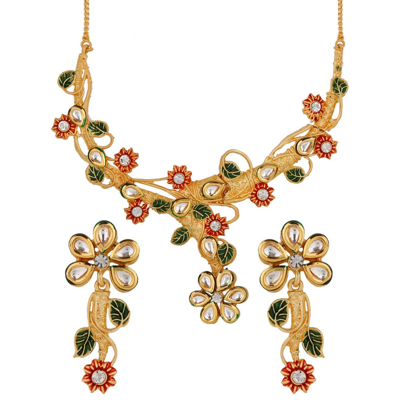 [Australia] - Efulgenz Indian Bollywood 14 K Gold Plated Kundan Faux Pearls Wedding Choker Necklace Earrings Jewelry Set Brown,Green 