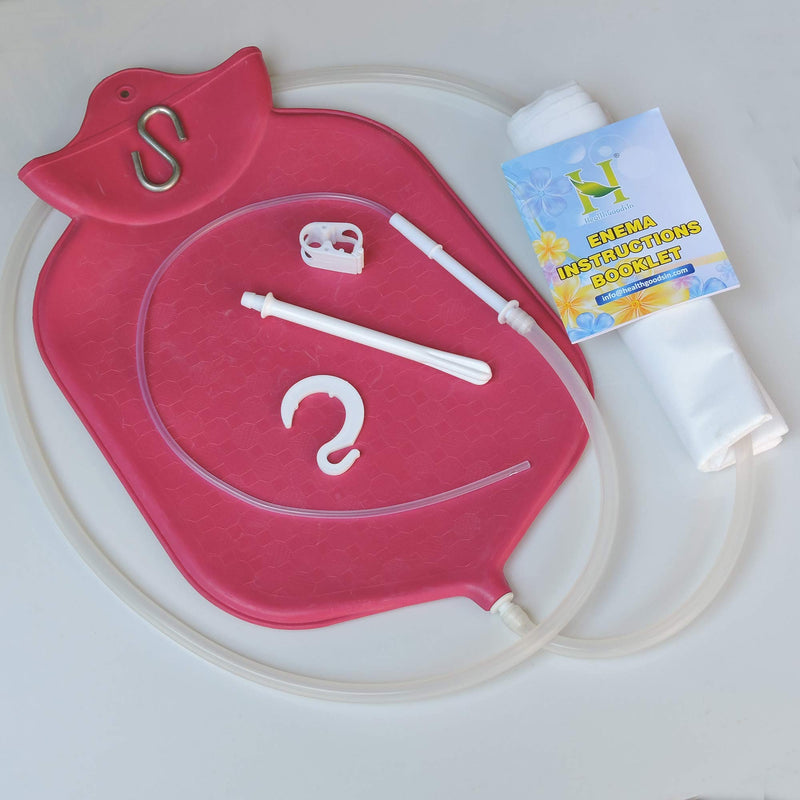 [Australia] - HealthGoodsIn - 4-Quart Rubber Enema Bag Kit for Colon Cleansing | Reusable Enema Bag Kit for All Types of Enemas (Pink) 