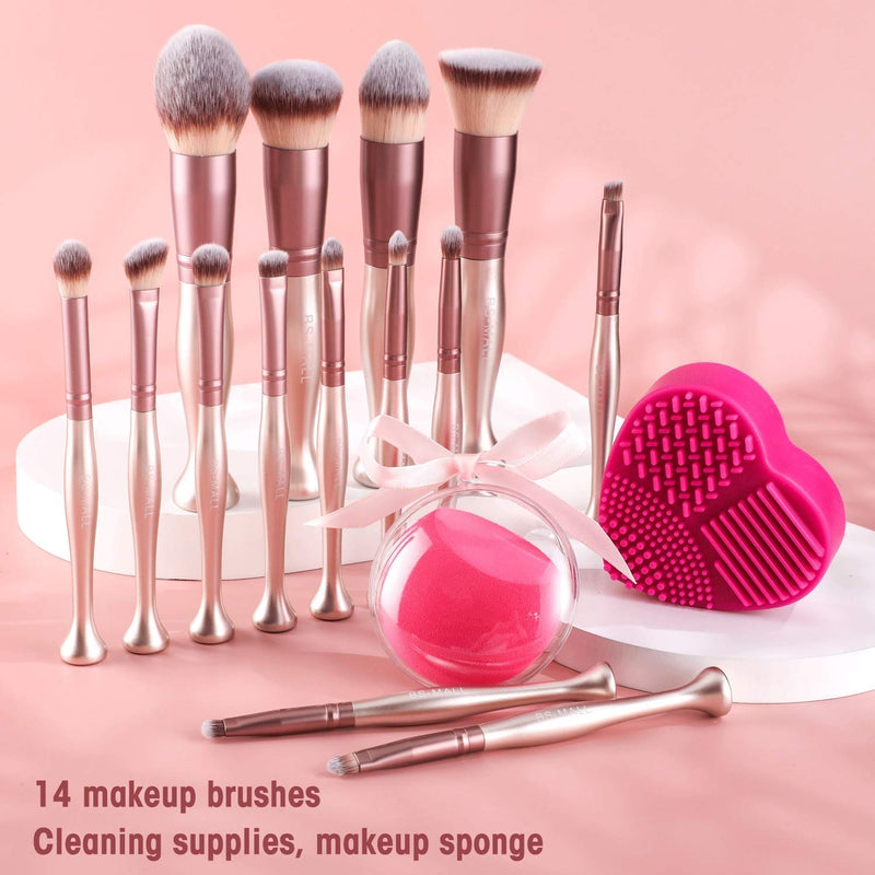 [Australia] - BS-MALL Makeup Brushes Stand Up Premium Synthetic Foundation Powder Concealers Eye Shadows Makeup 14 Pcs Brush Set,with Makeup sponge and Cleaner 