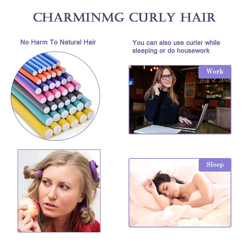 [Australia] - (3 in 1) 42pcs Foam Flexible Curling Rods Hair Curler Rollers + Hair Dryer Hood Bonnet Attachment Cap + 4pcs Hair Clips, No Heat Magic Hair Rollers for Long Medium Short Hair (Purple) Purple 