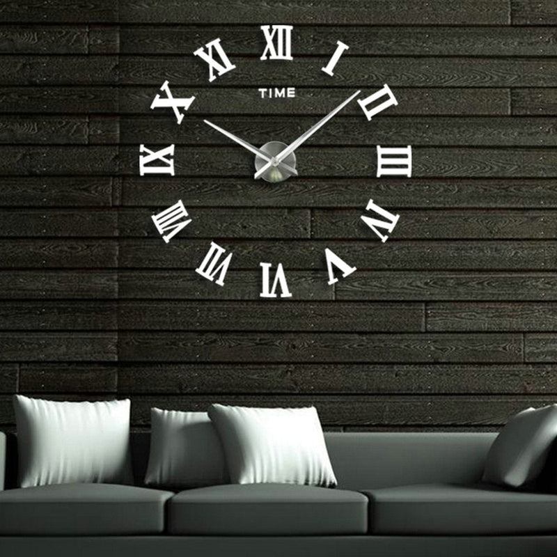 [Australia] - Timelike 3D DIY Wall Clock, 1M Modern Frameless Large 3D DIY Wall Clock Kit Decoration Home for Living Room Bedroom (Silver) Silver 