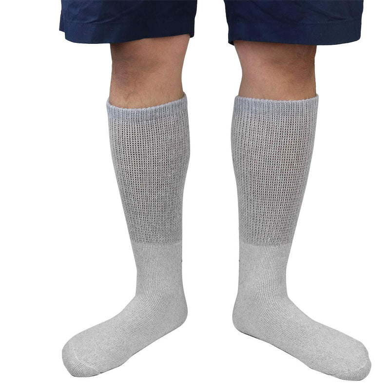 [Australia] - Falari 3-Pack Physicians Approved Diabetic Socks Cotton Non-Binding Loose Fit Top Help Blood Circulation 9-11 Crew Length - Grey 