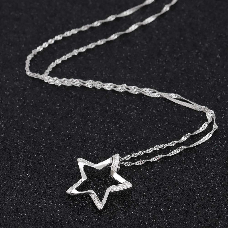 [Australia] - GemsChest Sterling Silver Moon Necklace Cubic Zirconia Crescent Moon Star Phase Pendant Necklace Dainty 18" Chain Silver Necklace for Women Ladies Girls 