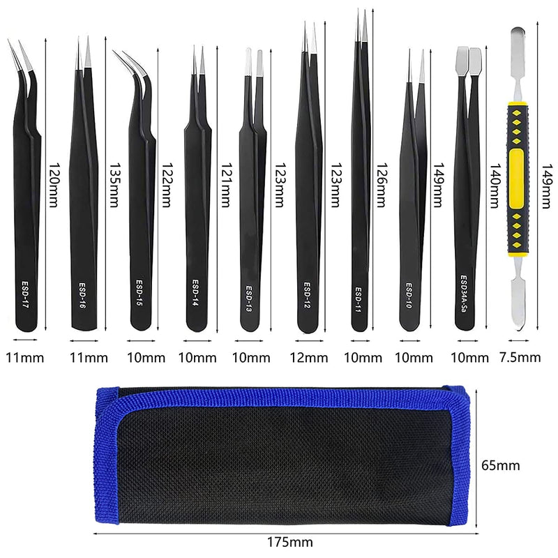 [Australia] - Precision ESD Tweezers Set, Anti-Static Stainless Steel Tweezers Set Kit Perfect for Electronics, Craft, Jewellery, Soldering, Laboratory Work and Detailed Work 10pcs 