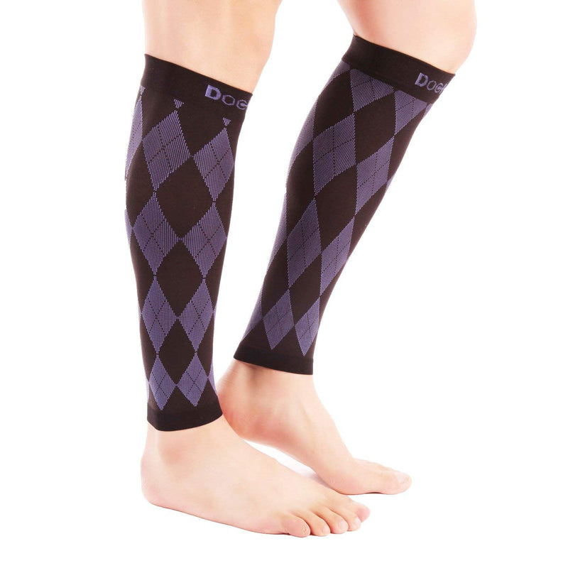 [Australia] - Doc Miller Calf Compression Sleeve for Men & Women - Fast Leg Pain Relief from Shin Splints, Varicose Veins - All Day Calf Support for Running, Travel & Everyday Use Black.Purple Large 