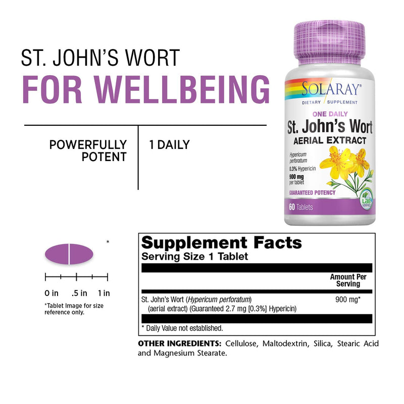 [Australia] - Solaray St. Johns Wort Aerial Extract One Daily 900mg | Standardized w/ 0.3% Hypericin for Mood Stability | Non-GMO (60 CT) 60 Count (Pack of 1) 