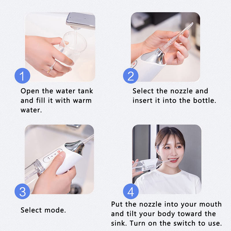 [Australia] - Electric Teeth Irrigator, 360° Rotating Nozzle 3 Modes 5 Replaceable Jet Tips,Rechargeable Waterproof Teeth Cleaner for Home and Travel 