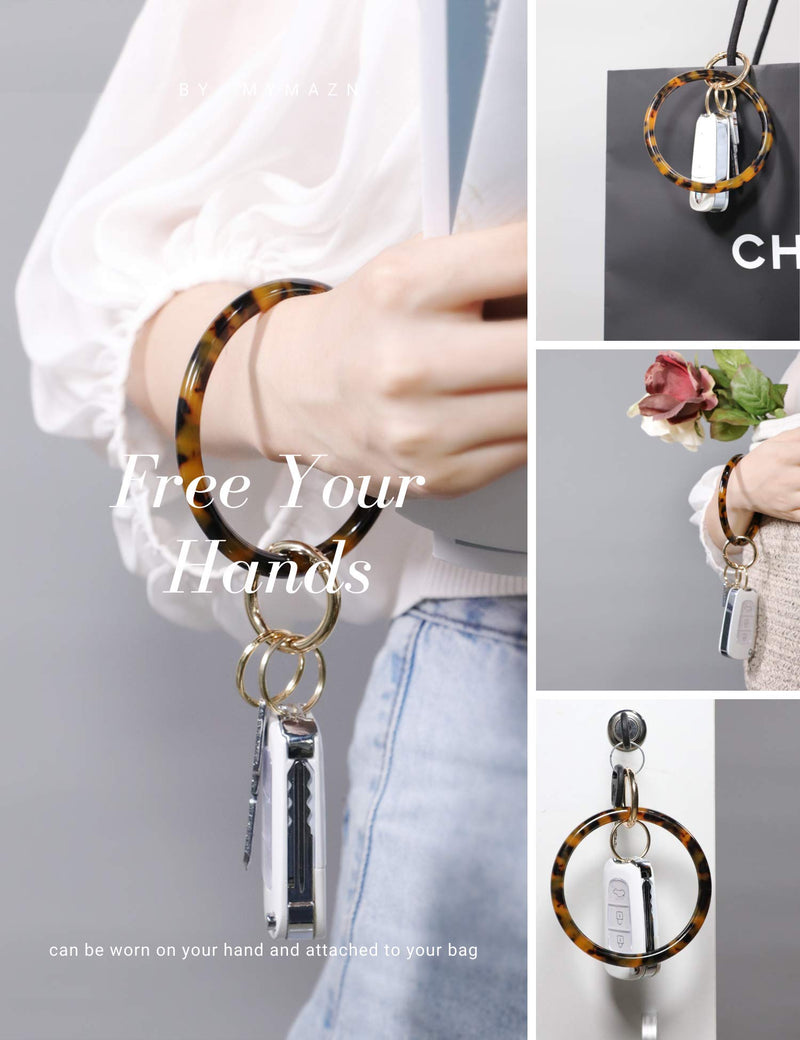 [Australia] - Mymazn Key Ring Bracelet Wristlet Keychain Bangle Keyring for Women, Acetate Round Key Chain Classic Tortoise 