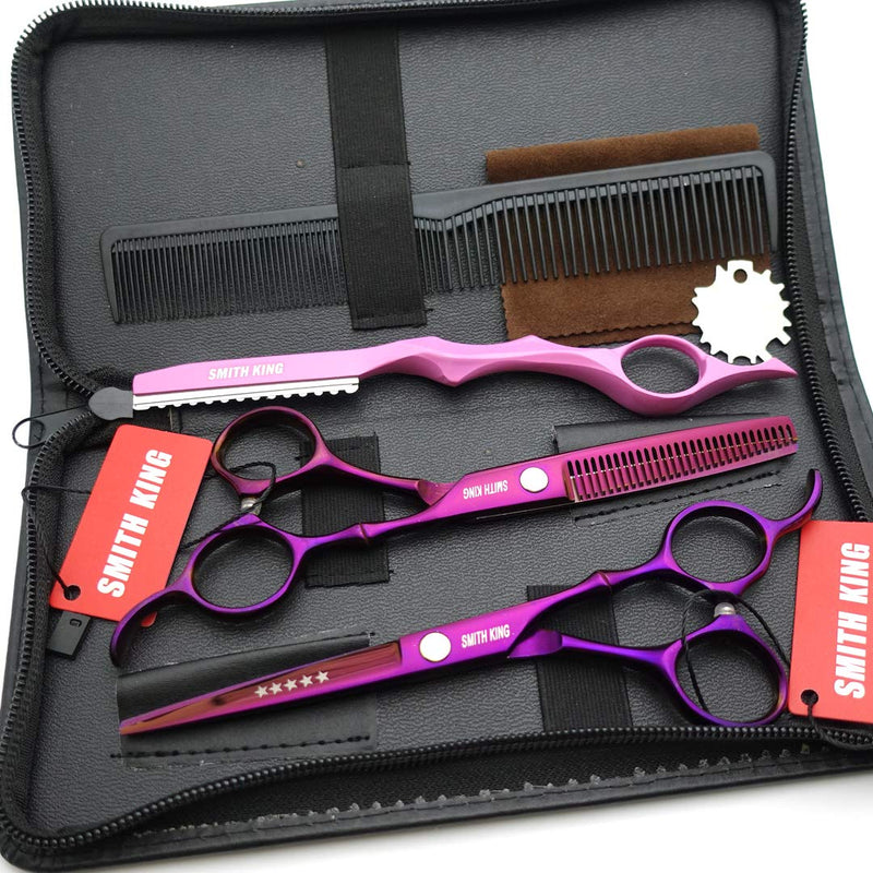 [Australia] - 6.0 inch hair scissors set hair cutting scissors & thinning scissors with razor&comb in 1 set (Violet) 