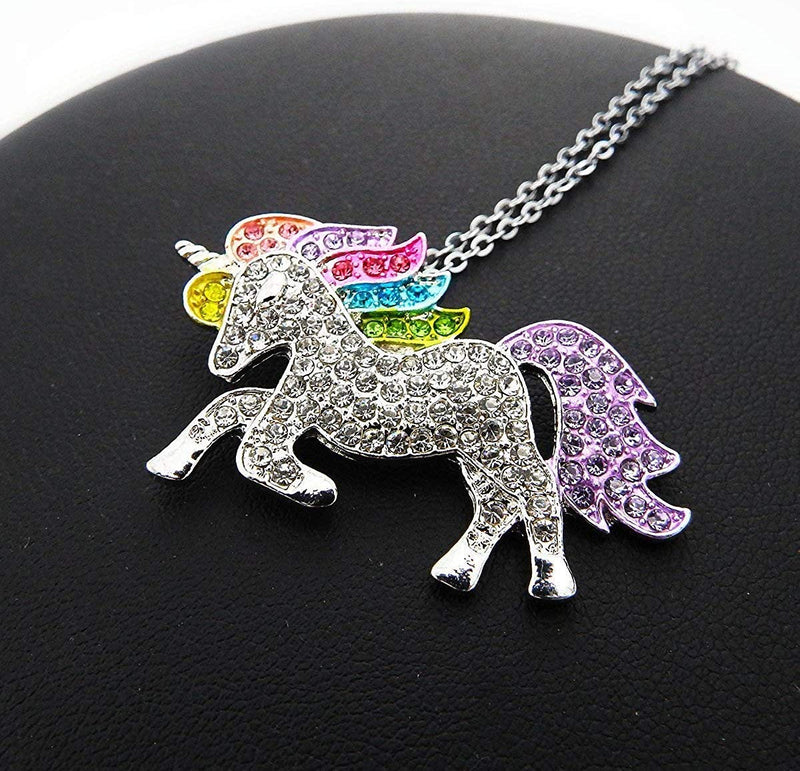 [Australia] - ALoveSoul Silver Tone Little Princess Rainbow Unicorn Pendant Girl Ladies Fashion Necklace Gift for Women 