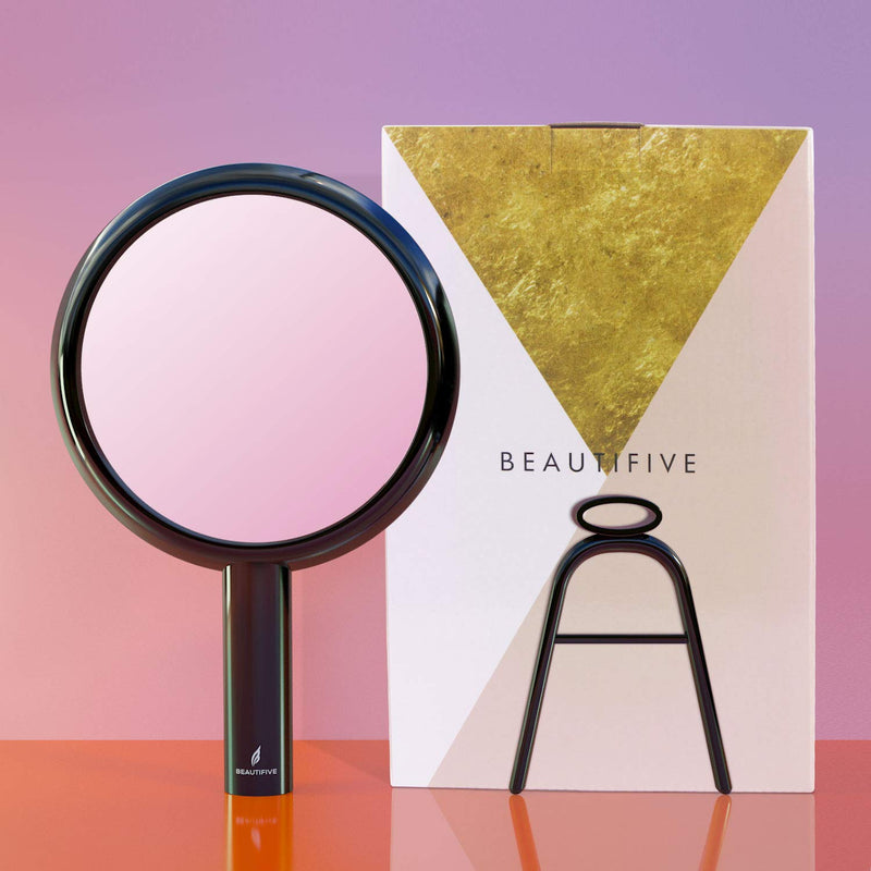[Australia] - Beautifive Hand Mirror, Hand Held Mirrors with Adjustable Handle，1x/7x Magnifying Double Sided Handheld Makeup Mirror with Stand for Vanity Beauty Travel Table Desk Shaving Bathroom (Black) 1X/7X 