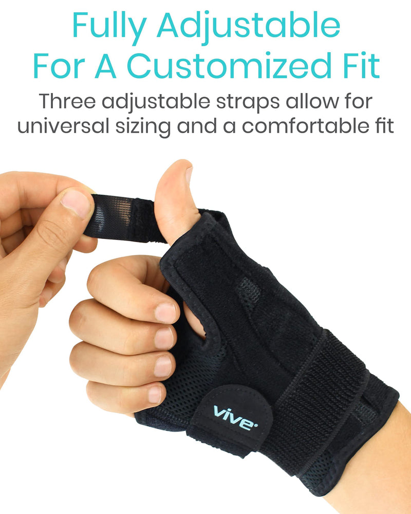 [Australia] - Vive Arthritis Thumb Splint - Spica Support Brace for Right and Left Hand - CMC Osteoarthritis Restriction for Pain, Sprains, Strains, Carpal Tunnel & Trigger Finger - Immobilizer Wrist Strap Black Standard 